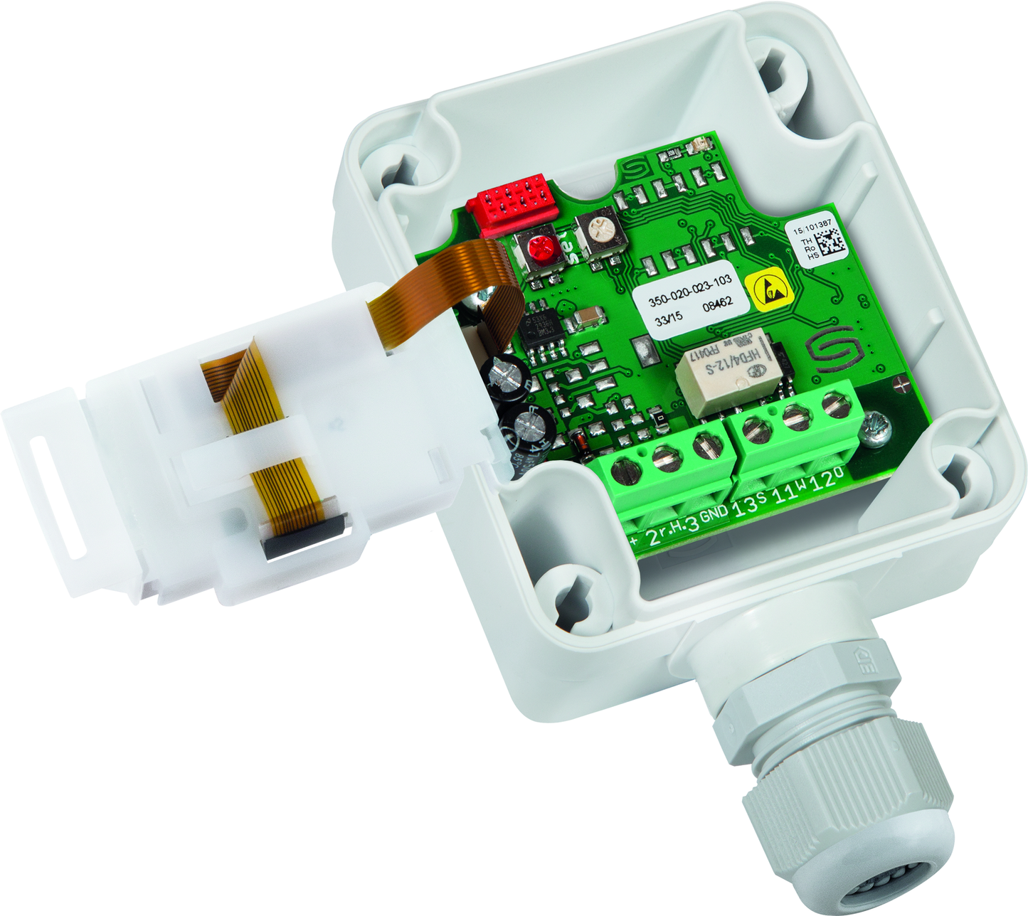 HYGRASREG TW-U/W LCD, mit geöffneter Abdeckung und LCD-Anzeige - S+S Regeltechnik