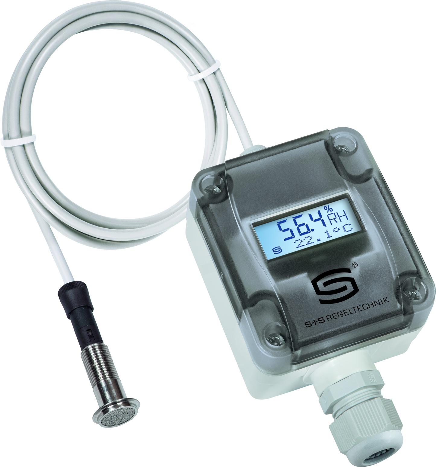 HYGRASGARD VFTF-U LCD, mit geöffneter Abdeckung, mit Metall-Sinterfilter - S+S Regeltechnik