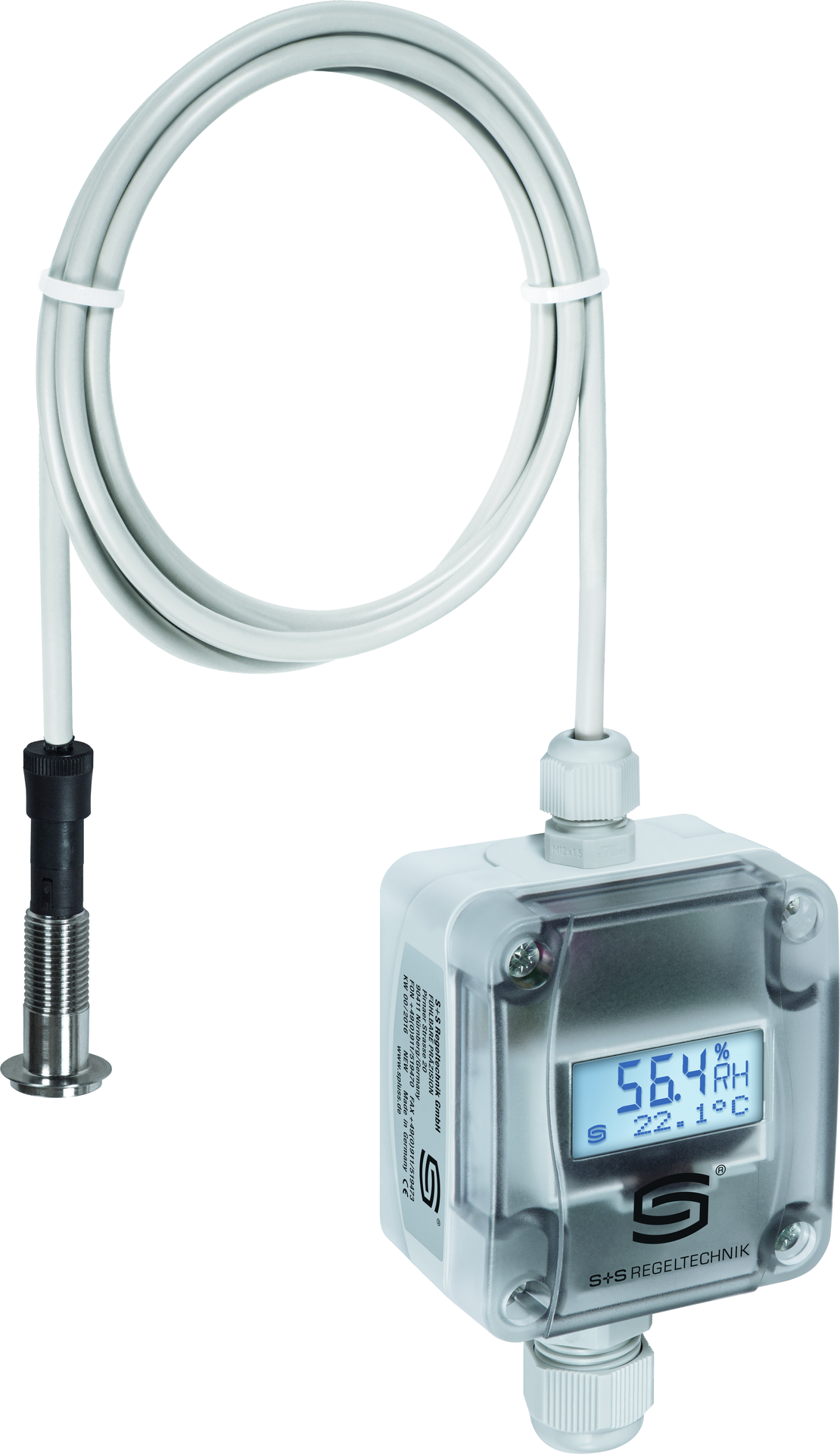 Vitrinen-Feuchte- und Temperaturfühler HYGRASGARD VFTF-U LCD, mit LCD-Anzeige, mit Metall-Sinterfilter - S+S Regeltechnik