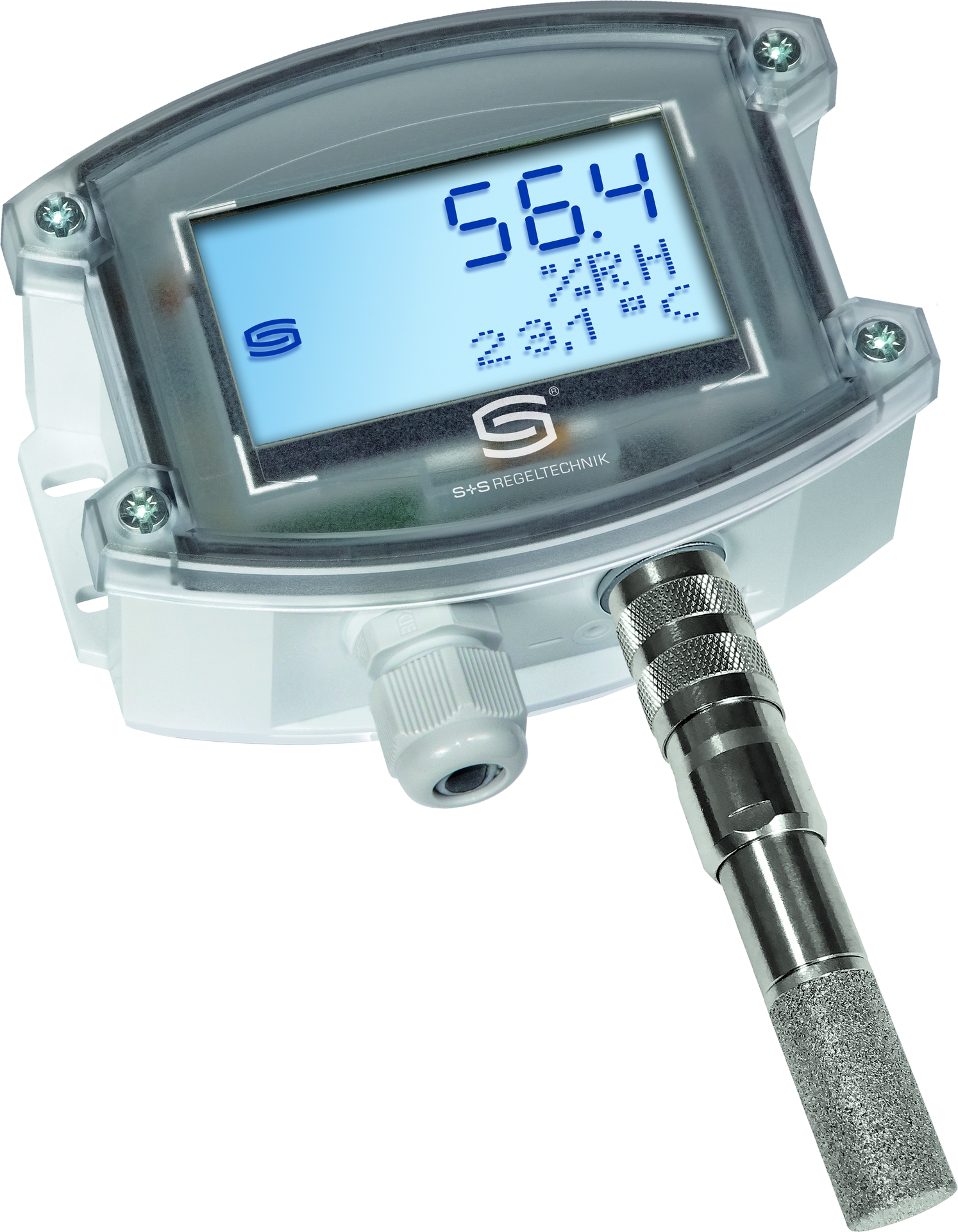 HYGRASGARD AFTF-25-U LCD, mit geöffneter Abdeckung, mit Metall-Sinterfilter - S+S Regeltechnik