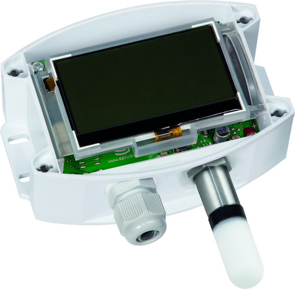 HYGRASGARD AFTF-I LCD, mit geöffneter Abdeckung, mit Kunststoff-Sinterfilter - S+S Regeltechnik