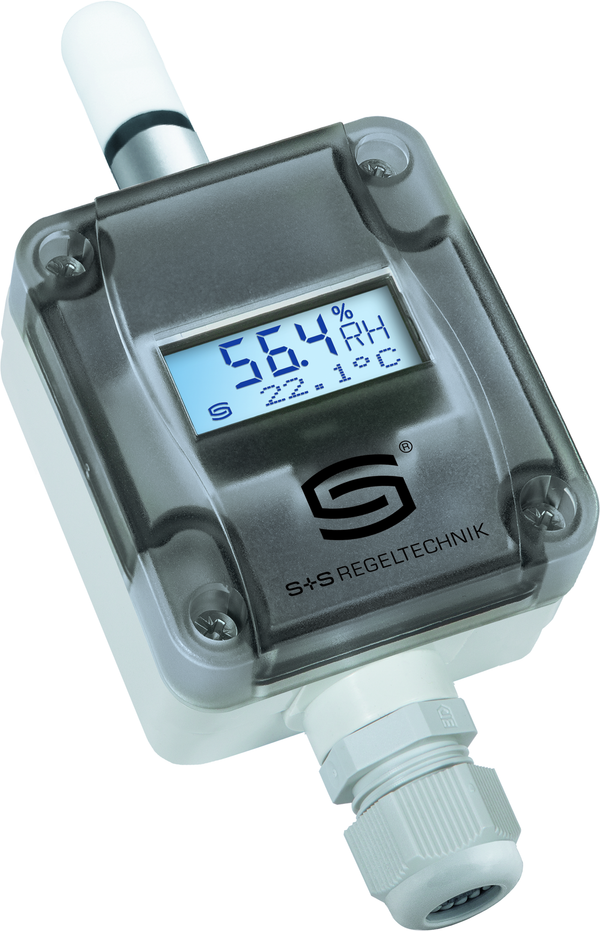 HYGRASGARD AFTF-SD-I LCD, mit geöffneter Abdeckung, mit Kunststoff-Sinterfilter - S+S Regeltechnik