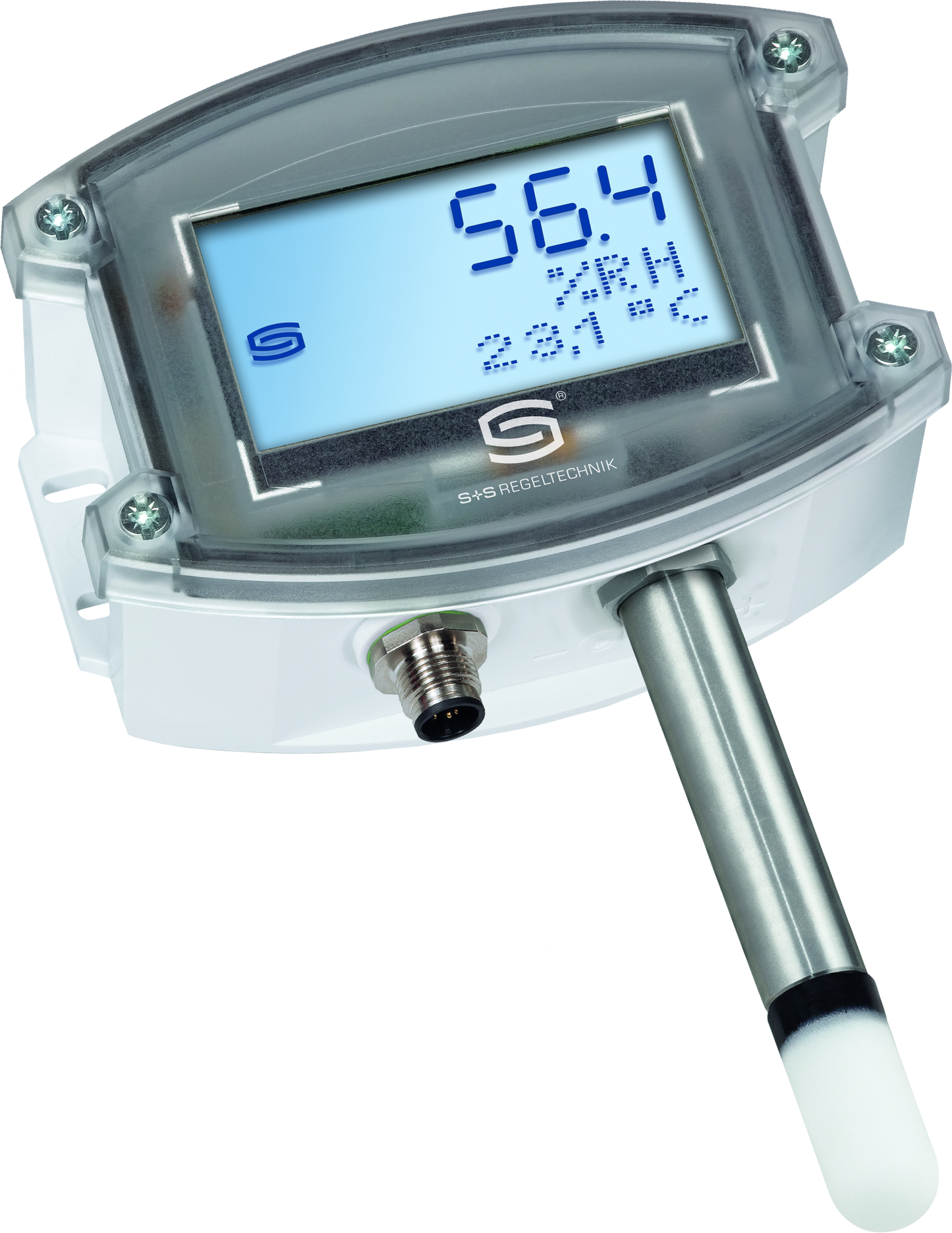 HYGRASGARD AFTF-20-U Q LCD, mit geöffneter Abdeckung, mit Kunststoff-Sinterfilter - S+S Regeltechnik
