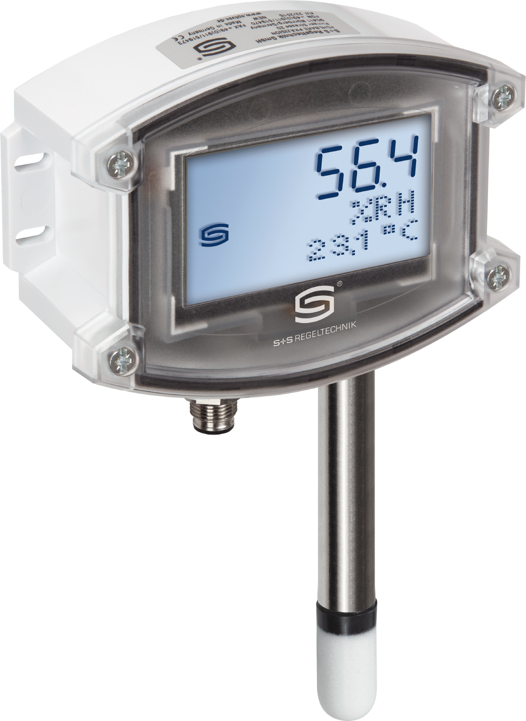 Aufputzfeuchte- und Temperaturfühler HYGRASGARD AFTF-20-U Q LCD, mit LCD-Anzeige, mit Kunststoff-Sinterfilter - S+S Regeltechnik