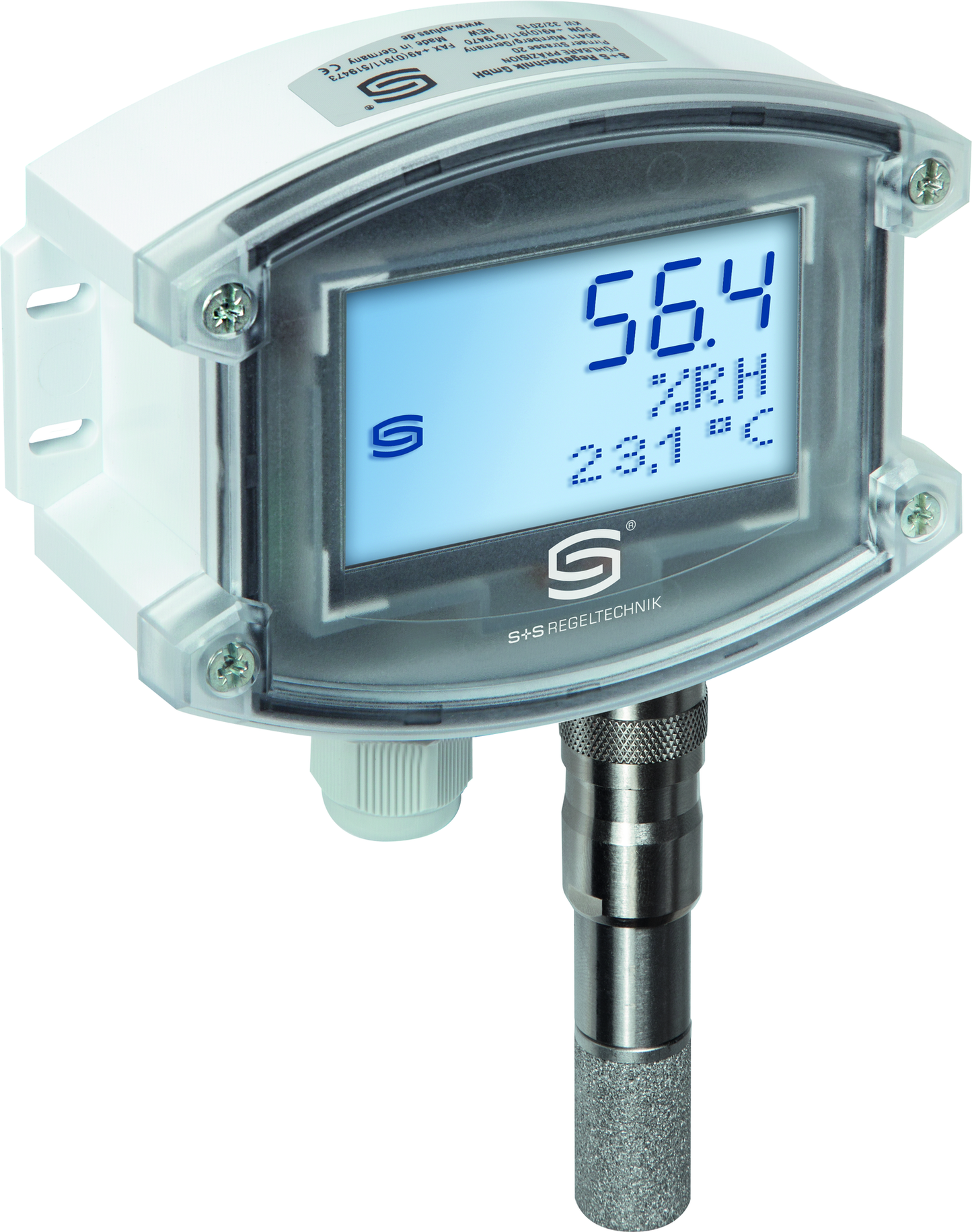 Aufputz- Feuchte- und Temperaturfühler HYGRASGARD AFTF-25-U LCD, mit LCD-Anzeige, mit Metall-Sinterfilter - S+S Regeltechnik
