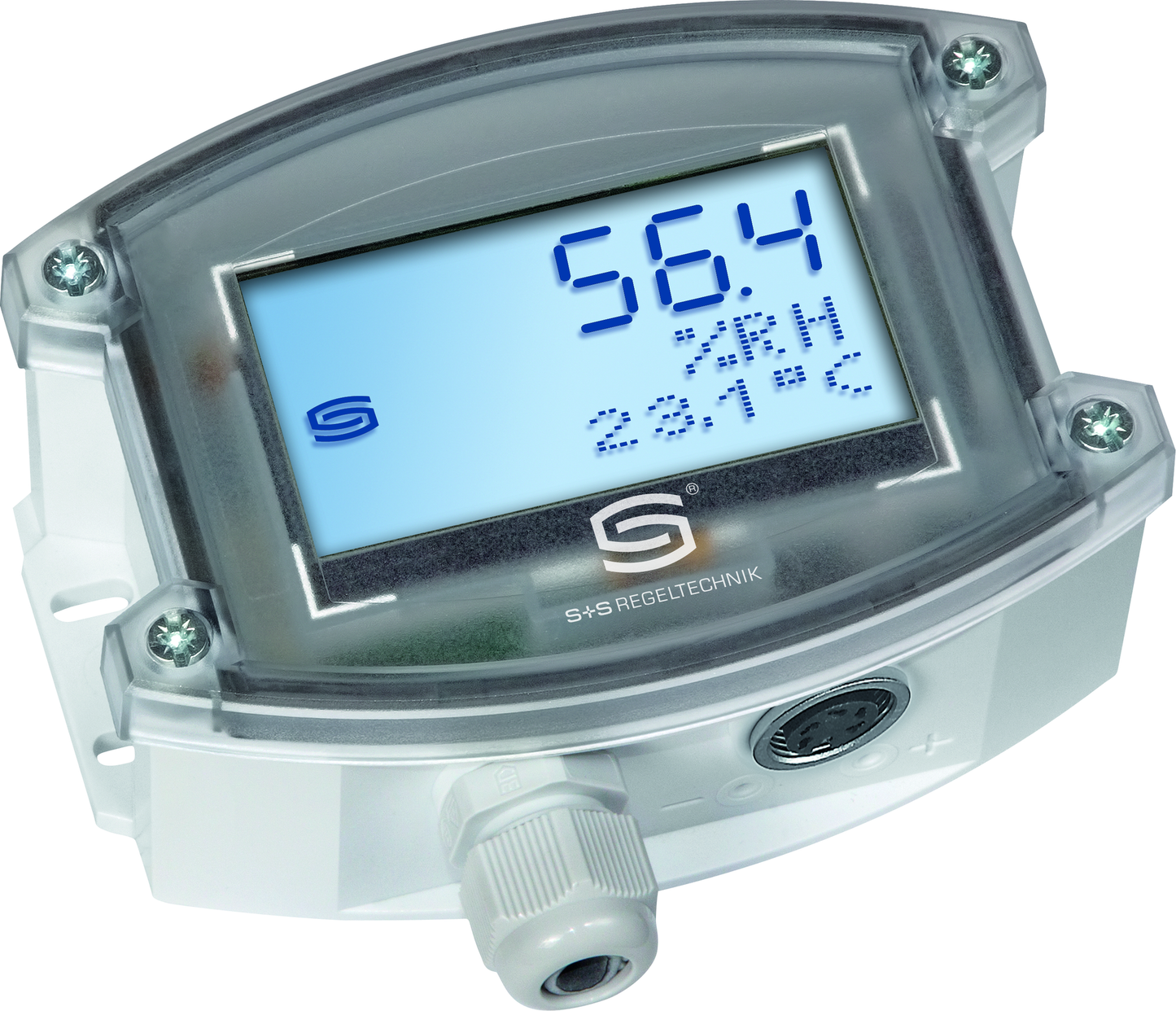 HYGRASGARD AFTF-25-U LCD, mit geöffneter Abdeckung, mit Metall-Sinterfilter - S+S Regeltechnik