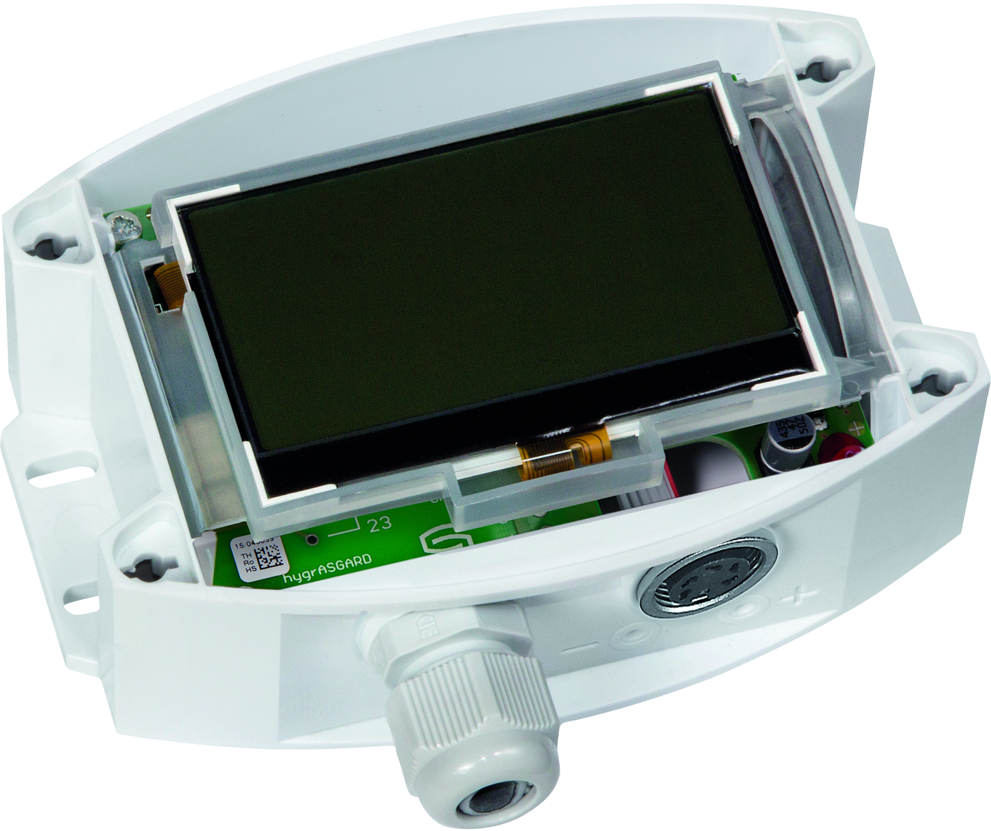 HYGRASGARD AFTF-25-U LCD, mit geöffneter Abdeckung, mit Sinterfilter - S+S Regeltechnik