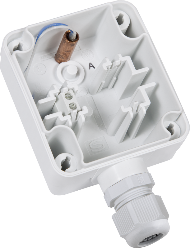 Geöffneter Temperaturfühler mit Anschlussklemmen