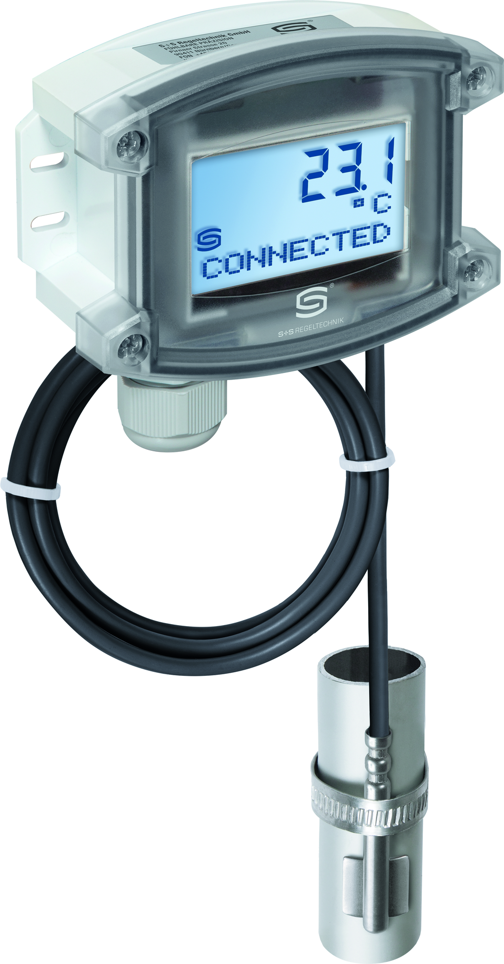 WIRELESS Anlegetemperatur / Rohranlegemessumformer THERMASGARD ALTM2-wModbus LCD, mit LCD-Anzeige - S+S Regeltechnik