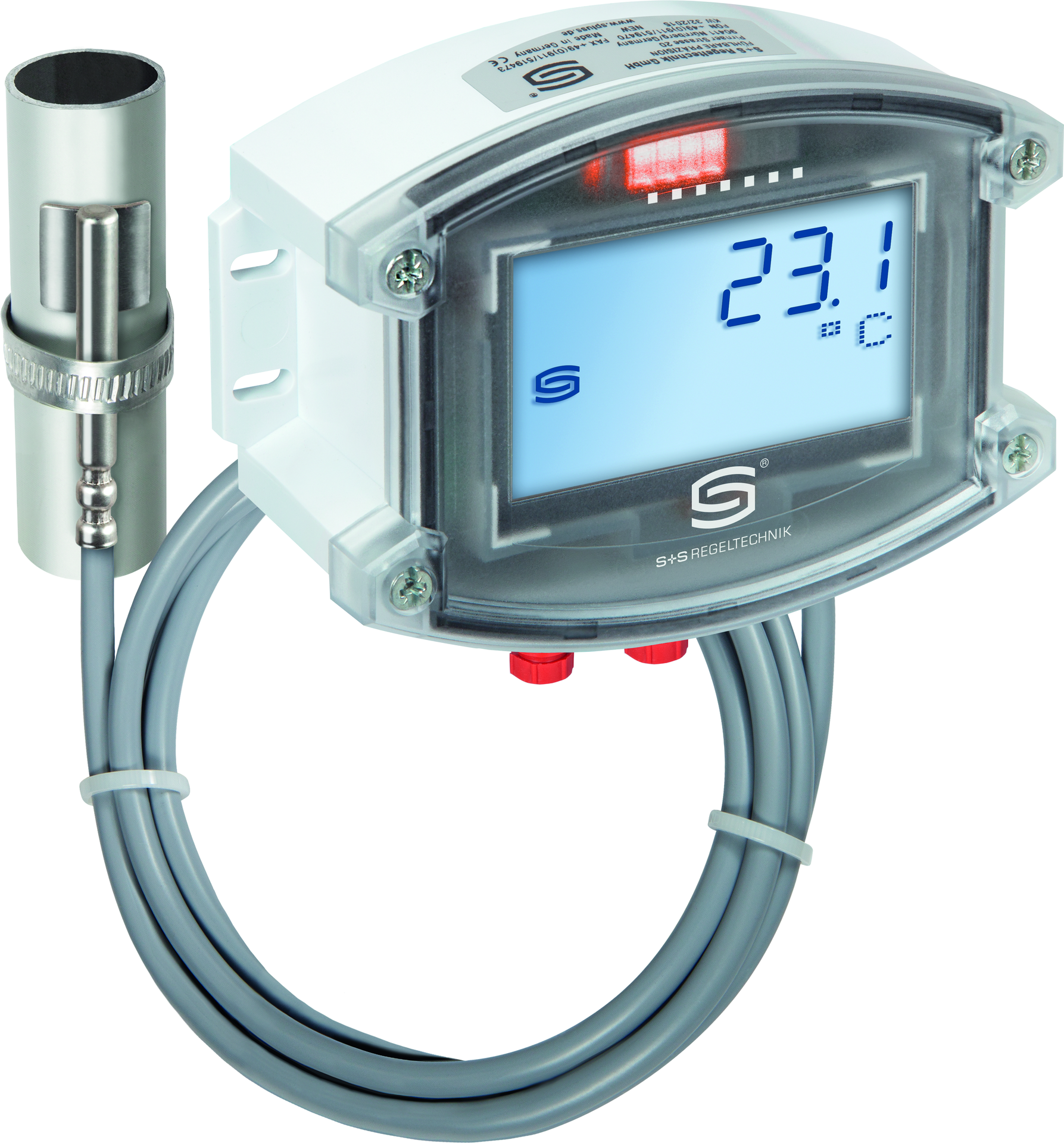 Anlegetemperaturmessumformer / Rohranlegefühler THERMASGARD ALTM2-ECATP LCD, mit LCD-Anzeige - S+S Regeltechnik
