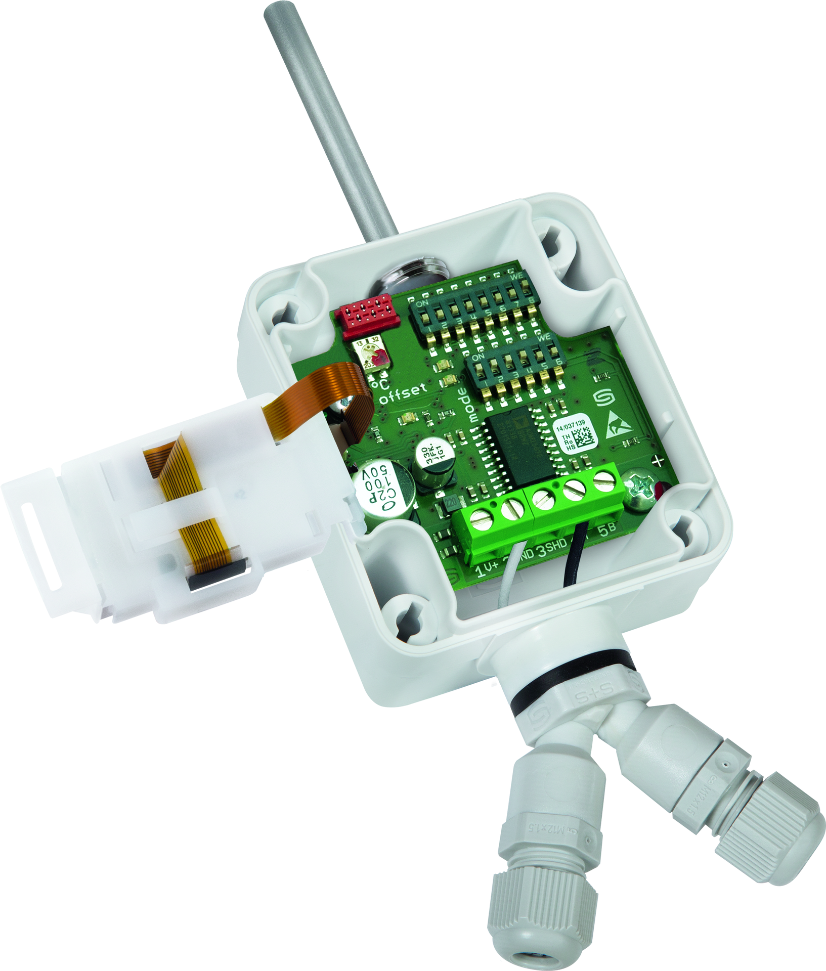 THERMASGARD ATM2-Modbus-SD LCD, mit geöffneter Abdeckung und LCD-Anzeige - S+S Regeltechnik