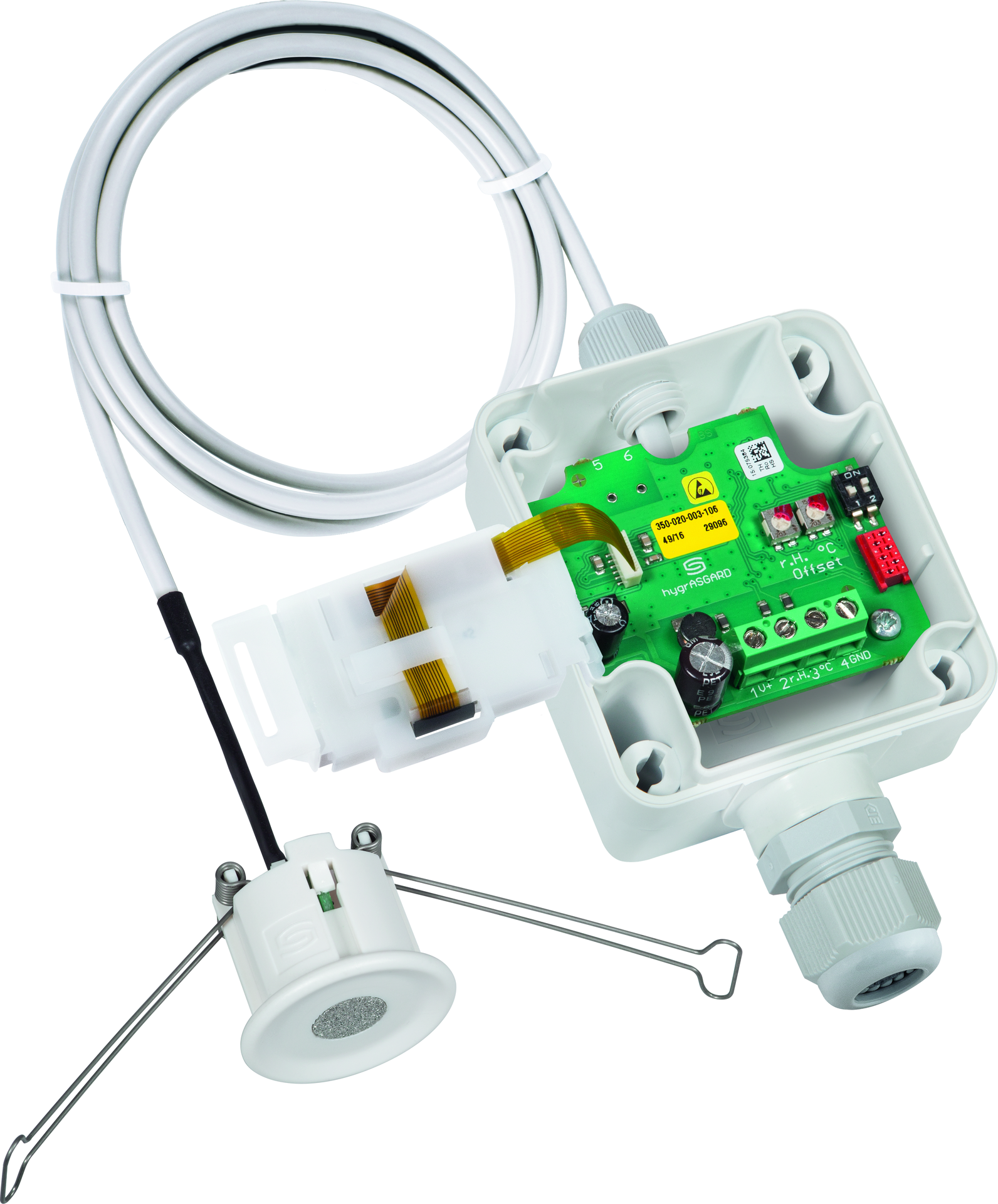 HYGRASGARD DFTF-I LCD, mit geöffneter Abdeckung und LCD-Anzeige, mit Sinterfilter - S+S Regeltechnik