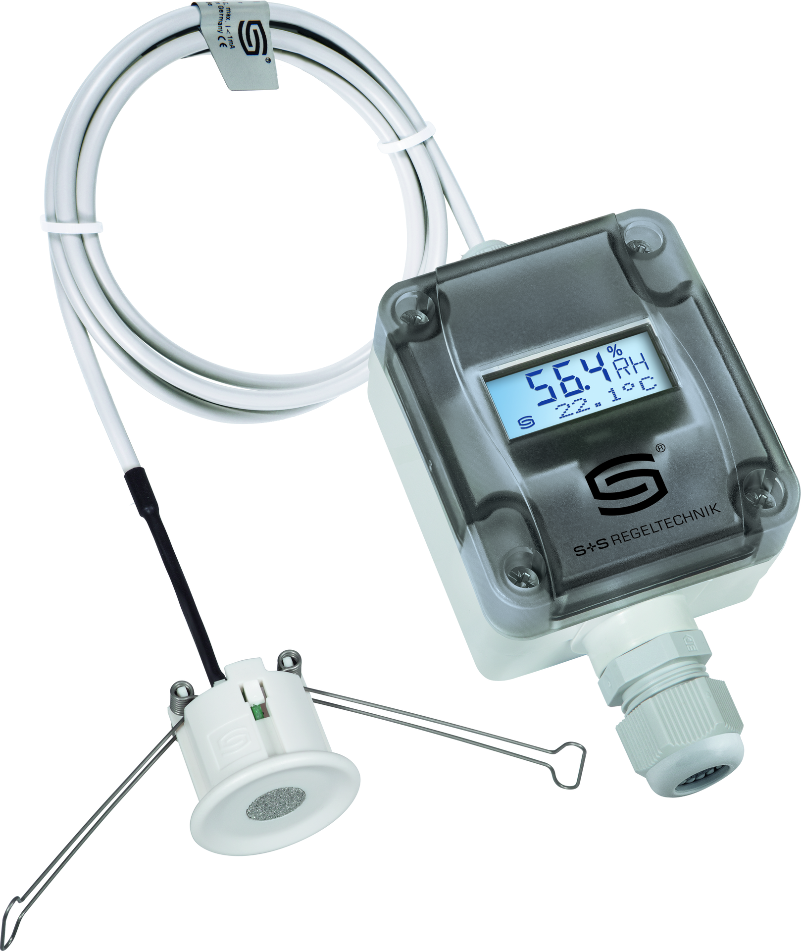 HYGRASGARD DFTF-I LCD, mit geöffneter Abdeckung, mit Metall-Sinterfilter - S+S Regeltechnik