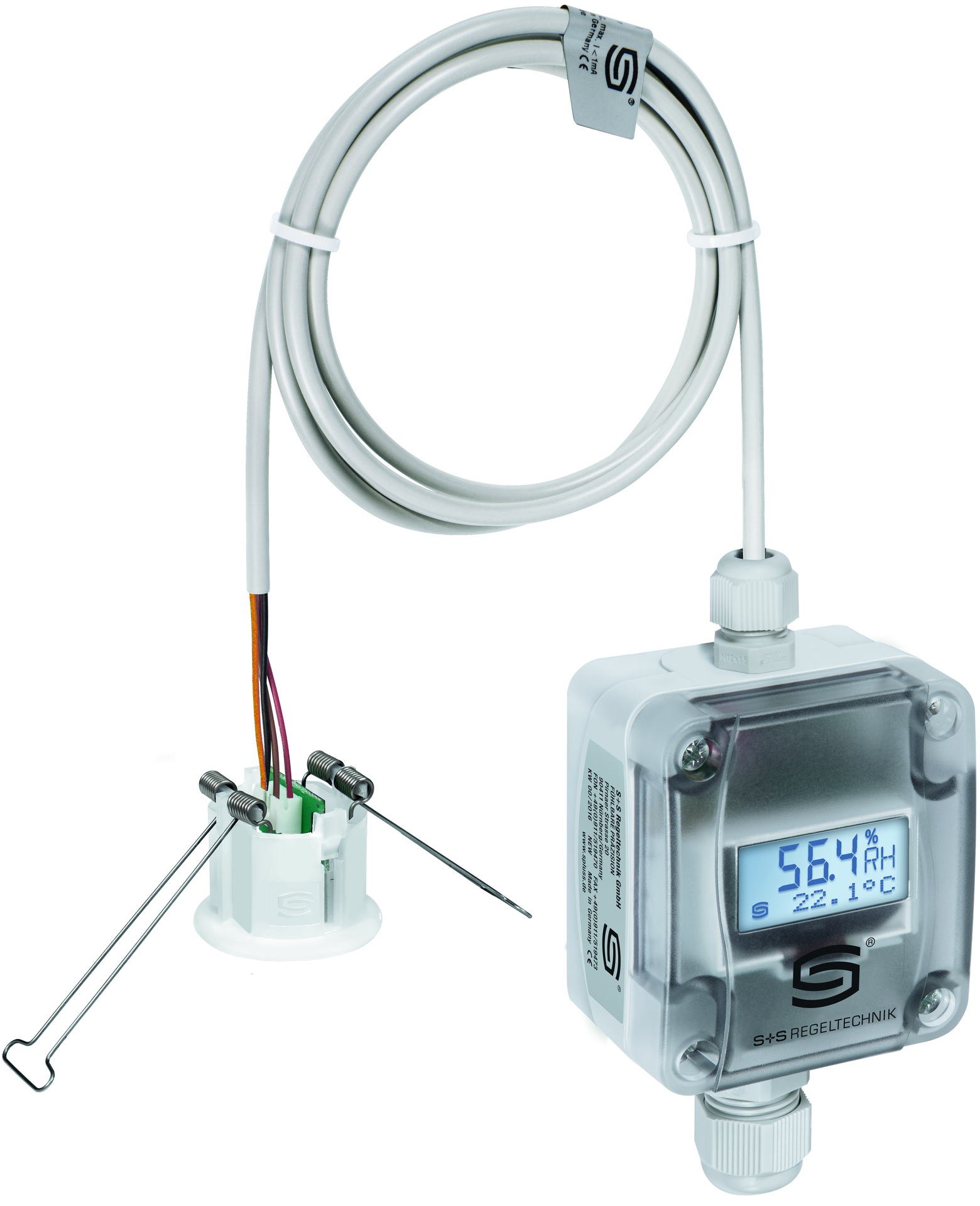 Deckeneinbau-Feuchte- und Temperaturfühler HYGRASGARD DFTF-I LCD, mit LCD-Anzeige, mit Metall-Sinterfilter - S+S Regeltechnik