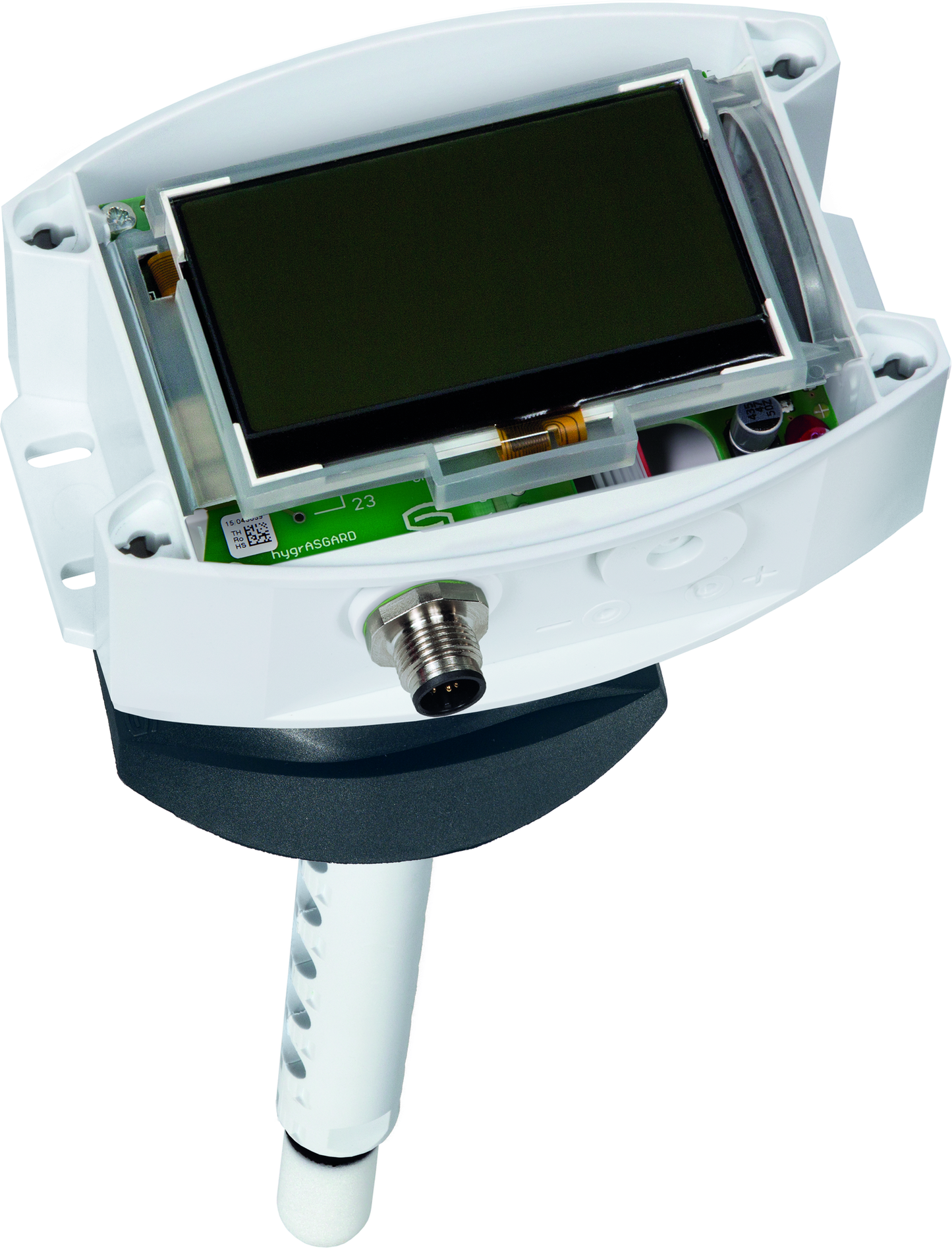 HYGRASGARD KFTF-20-U Q LCD, mit geöffneter Abdeckung, mit Kunststoff-Sinterfilter - S+S Regeltechnik