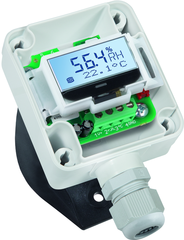 HYGRASGARD KAVTF-I LCD, mit geöffneter Abdeckung, mit Sinterfilter - S+S Regeltechnik