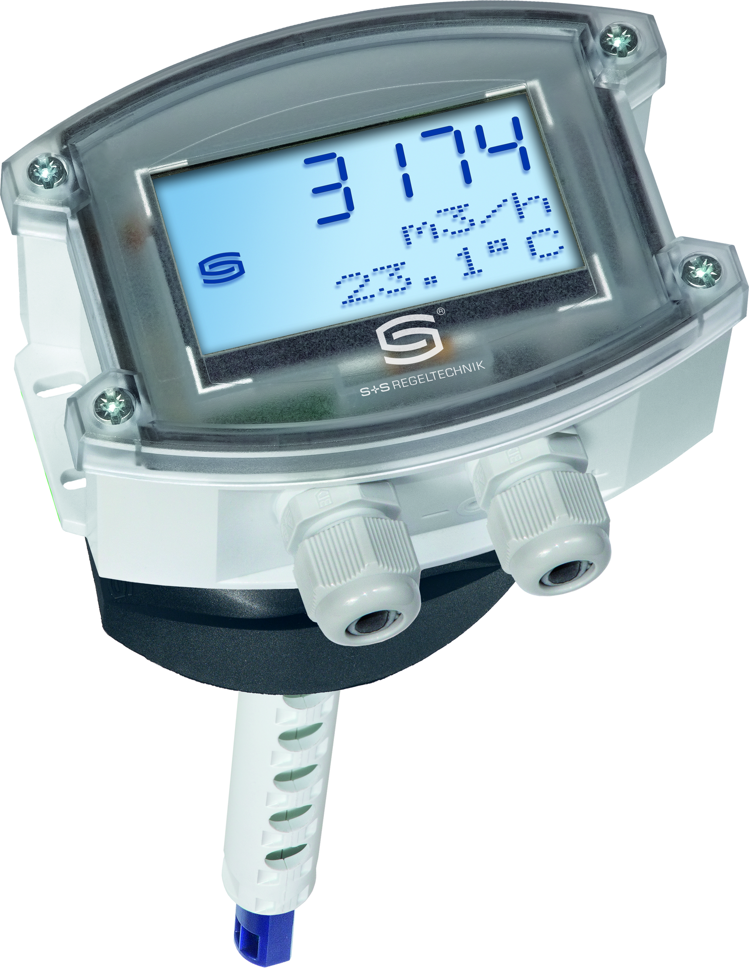 RHEASGARD KLGFVT-Modbus LCD, mit geöffneter Abdeckung - S+S Regeltechnik