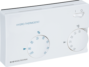 Raum-Hygrothermostat in Frontalansicht mit zwei Einstellreglern