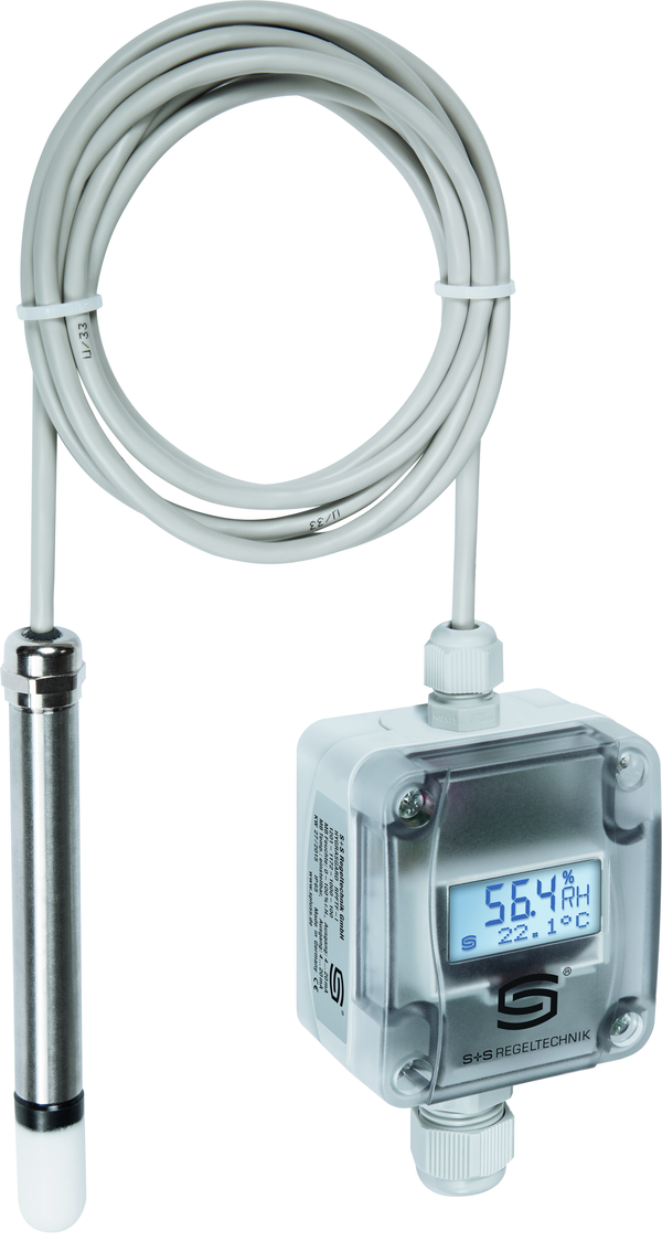 Raumpendelfeuchte- und Temperaturfühler HYGRASGARD RPFTF-I LCD, mit LCD-Anzeige, mit Kunststoff-Sinterfilter - S+S Regeltechnik