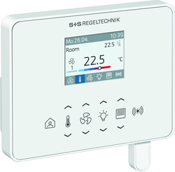 RYMASKON® RYM 1441C-RH-VOC-WMOD-BL room control device with digital display and multifunction buttons.