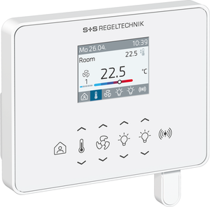 WIRELESS Raumregler in schräger Frontalansicht mit Display