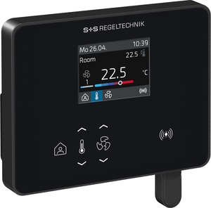 WIRELESS Raumregler mit Display in perspektivischer Gesamtansicht