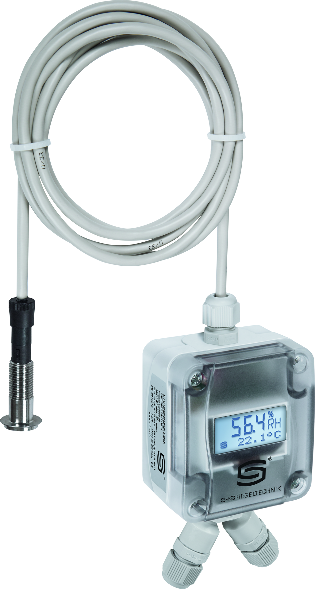 Vitrinen-Feuchte- und Temperaturfühler HYGRASGARD VFTF-Modbus LCD, mit LCD-Anzeige, mit Metall-Sinterfilter - S+S Regeltechnik